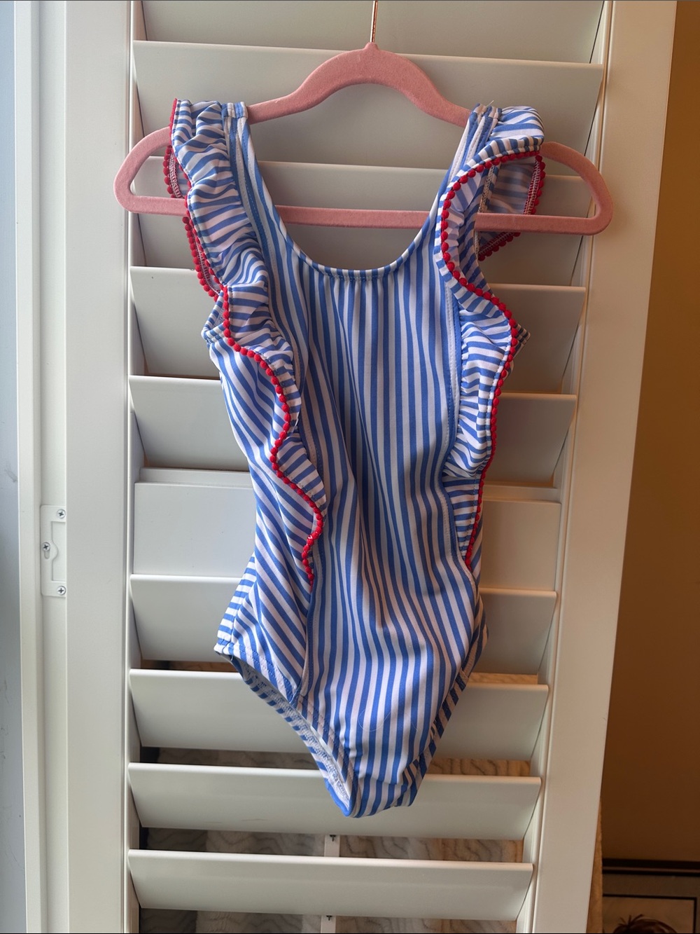 Cat & Jack Blue and White Striped One-Piece Swimsuit with Red Trim